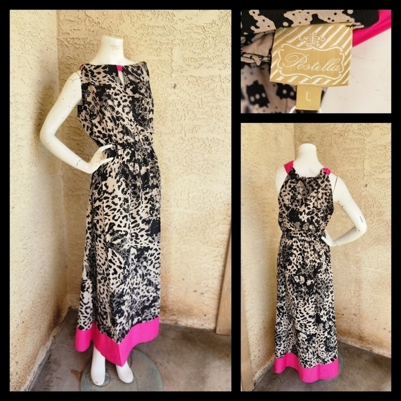 Postella Black & Pink Zulu Elyma Silk Maxi Dress - Picture 1 of 2